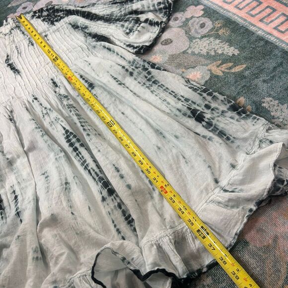 Soft Surroundings Marbella Dress XL Blue Navy Pintuck Ruffle Cotton Tie Dye boho - Picture 9 of 12